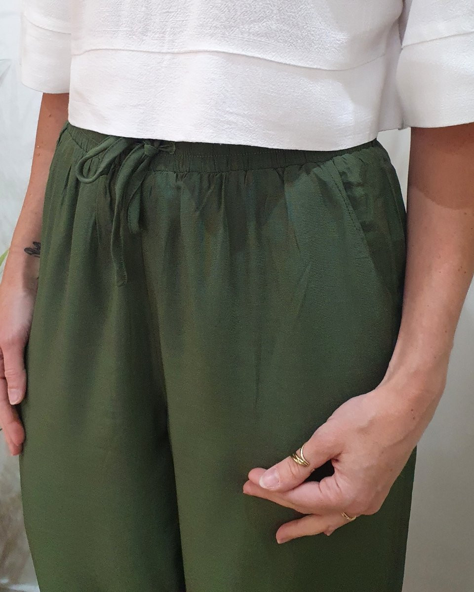 Pantalon fluide femme fin kaki Eméria