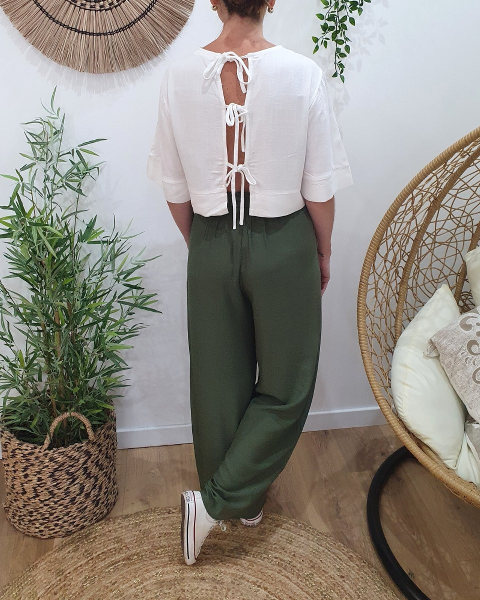 Pantalon fluide femme fin kaki Eméria
