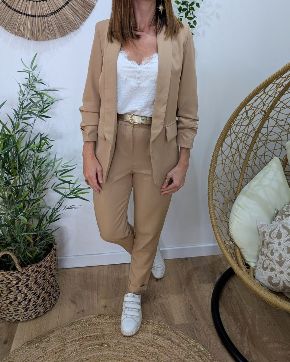 Pantalon de tailleur femme camel clair