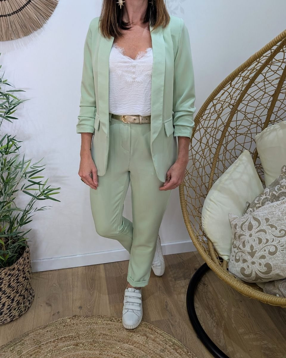 Blazer femme manches plissées vert amande