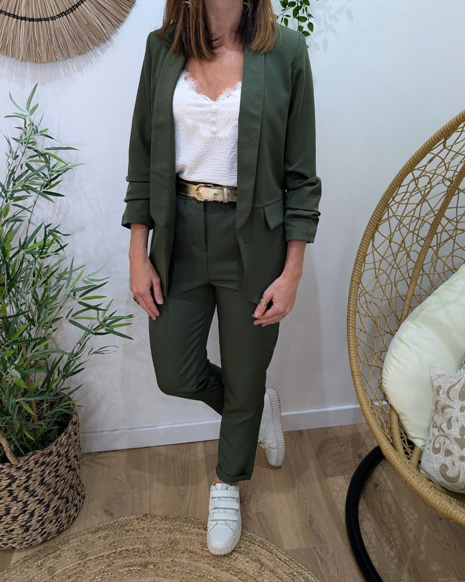Blazer femme manches plissées kaki