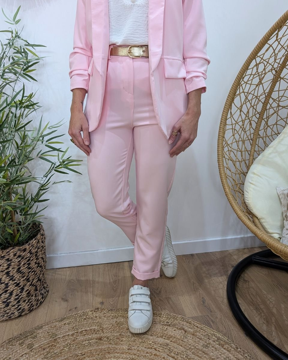 Pantalon de tailleur femme rose baby