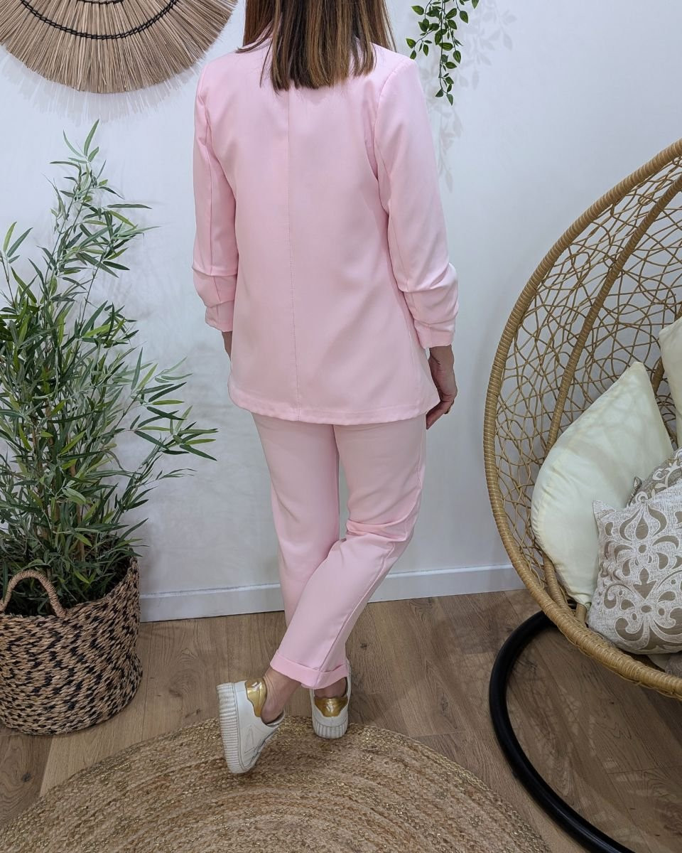 Pantalon de tailleur femme rose baby