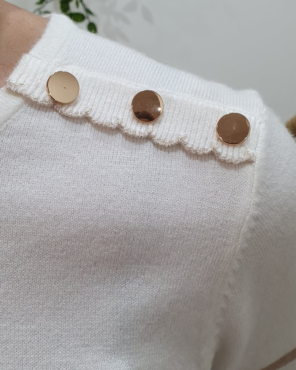 Pull marinière blanc rayures fines marine et doré