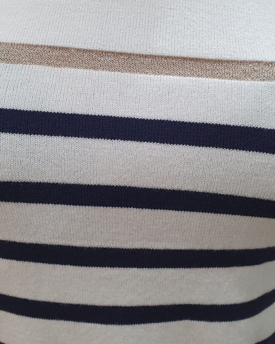 Pull marinière blanc rayures fines marine et doré