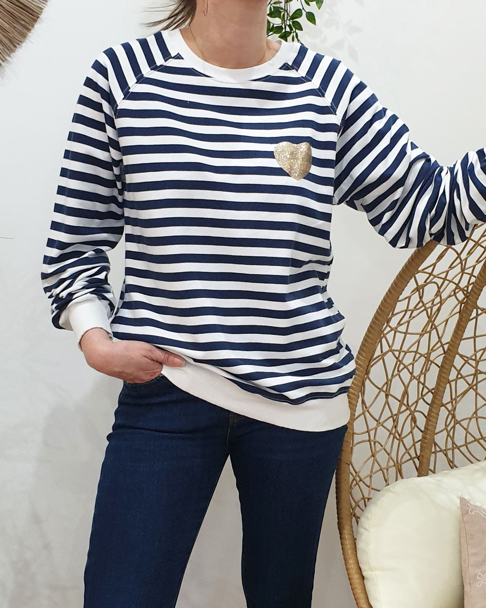 Pull marinière coeur doré