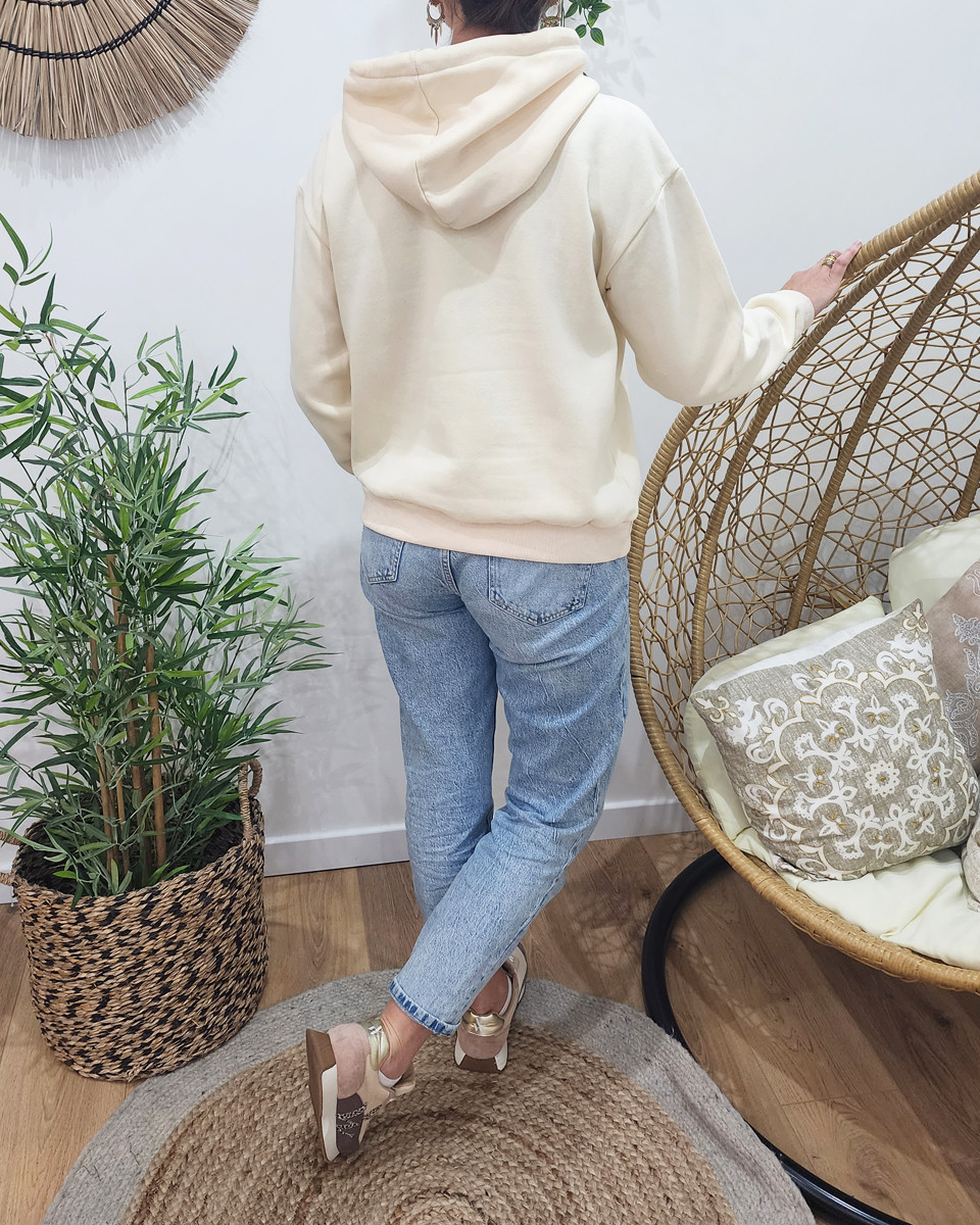 Sweat femme beige broderie Grand Amour