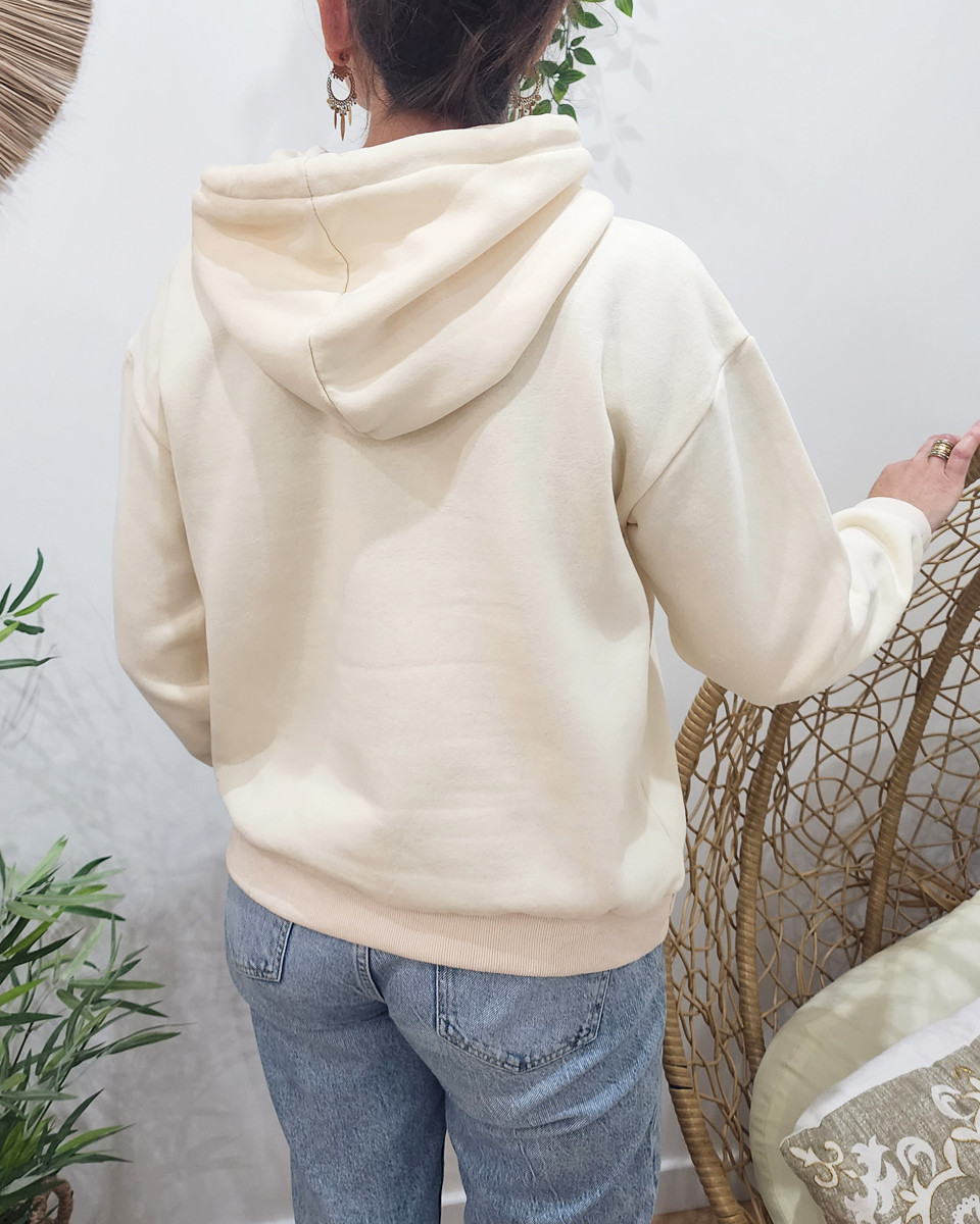 Sweat femme beige broderie Grand Amour