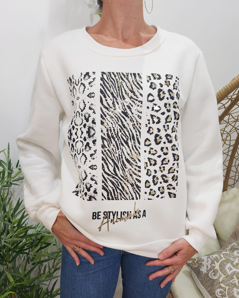 Sweat femme écru Animals