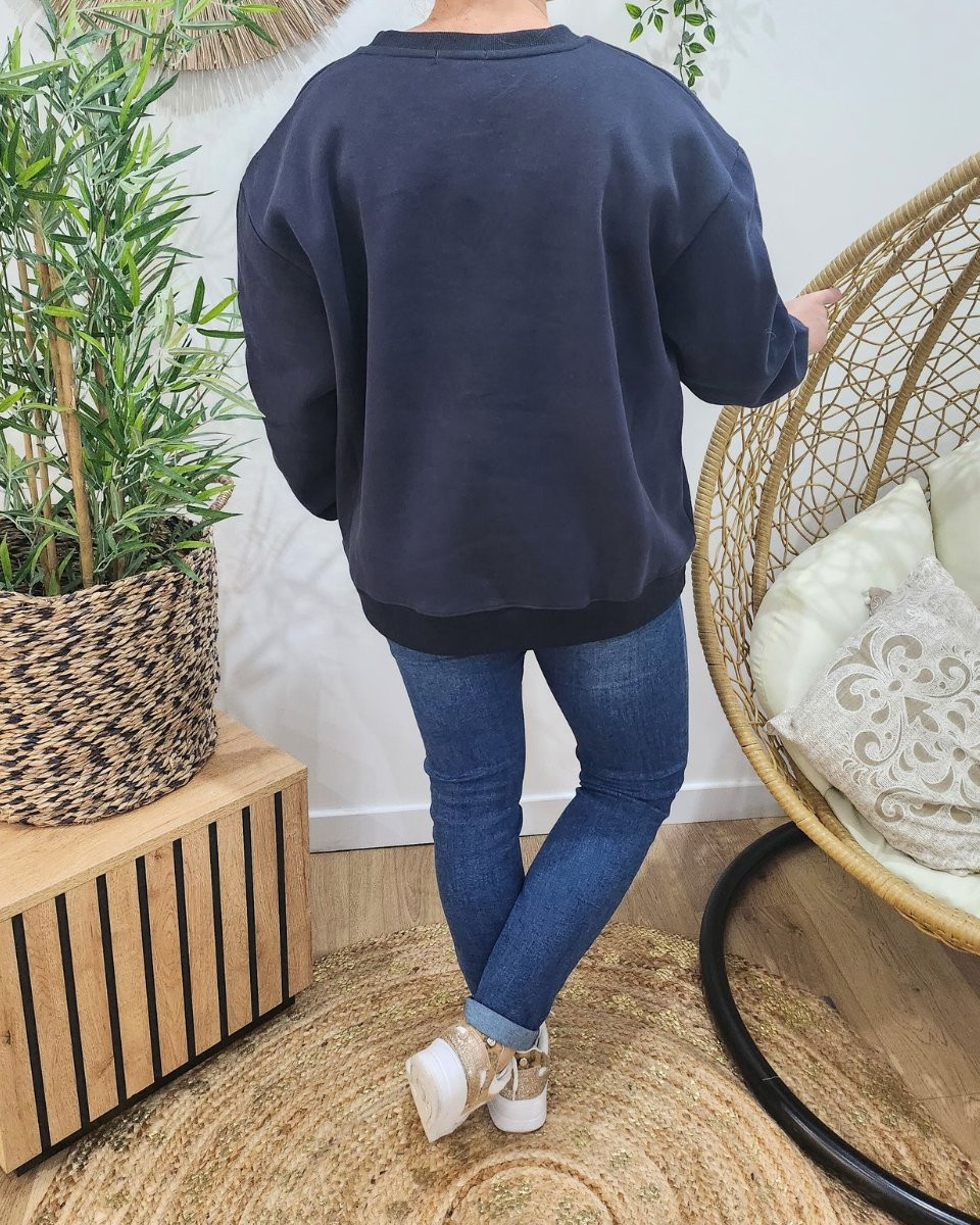 Sweat femme bleu marine sans capuche broderie Grand Amour