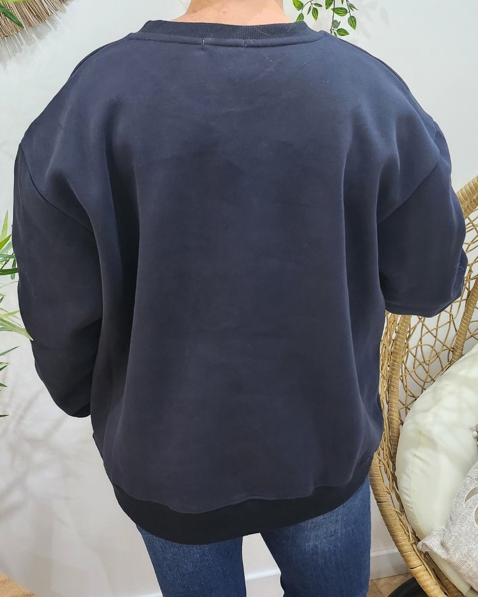 Sweat femme bleu marine sans capuche broderie Grand Amour