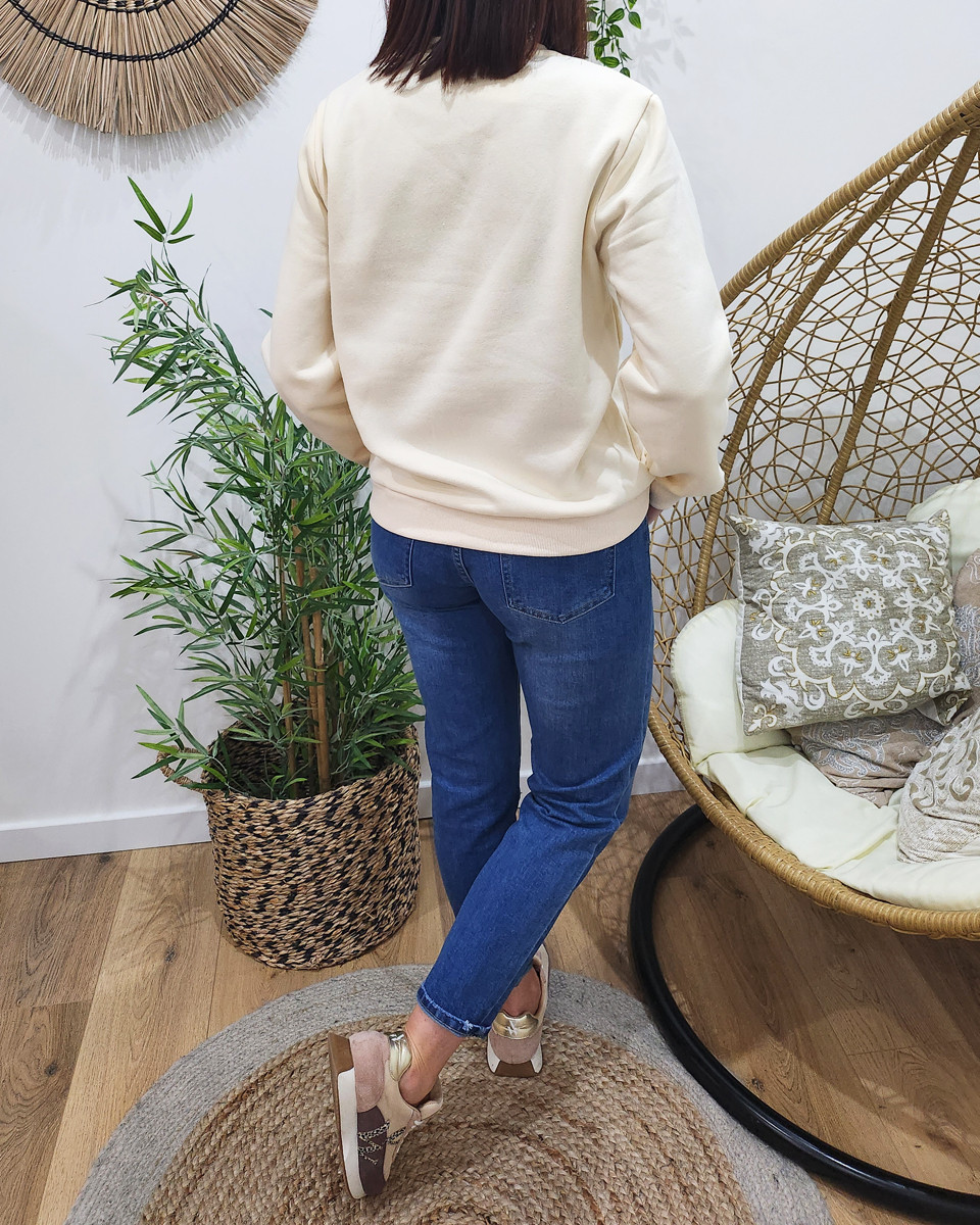 Sweat femme beige broderie Bichette