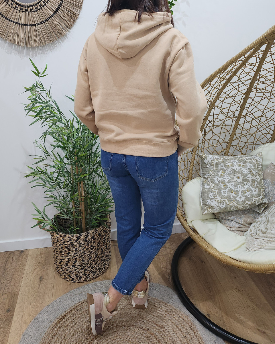 Sweat femme camel broderie Grand cœur