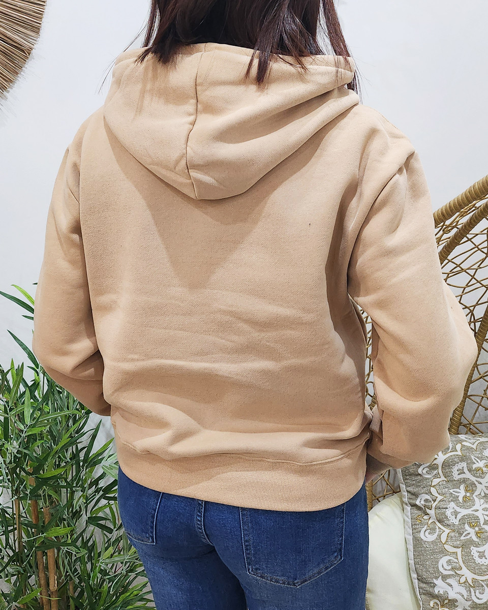 Sweat femme camel broderie Grand cœur