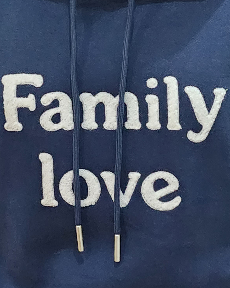 Sweat à capuche bleu marine Family love