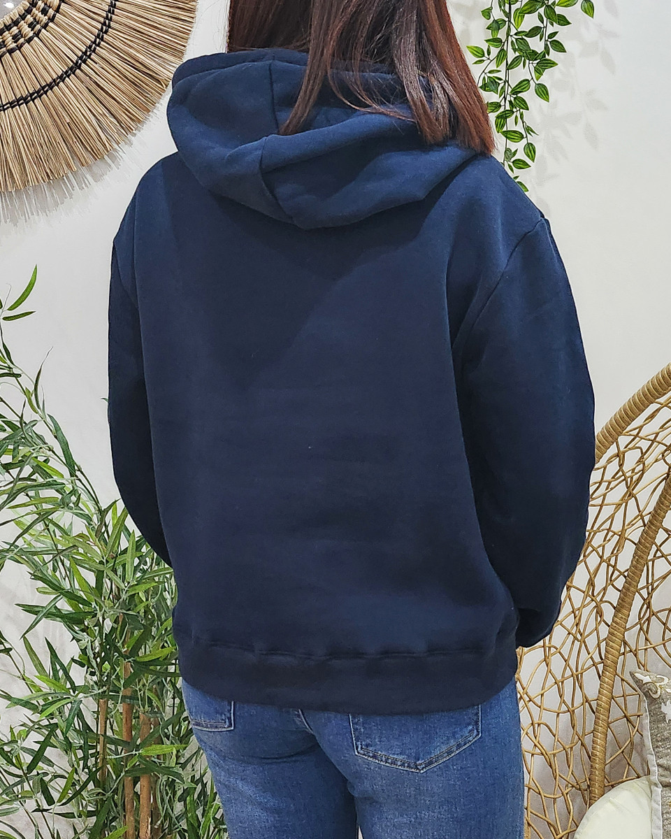 Sweat à capuche bleu marine Family love