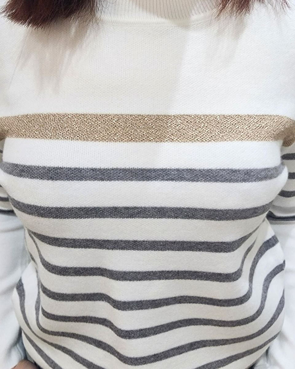 Pull femme marinière écru rayures grises