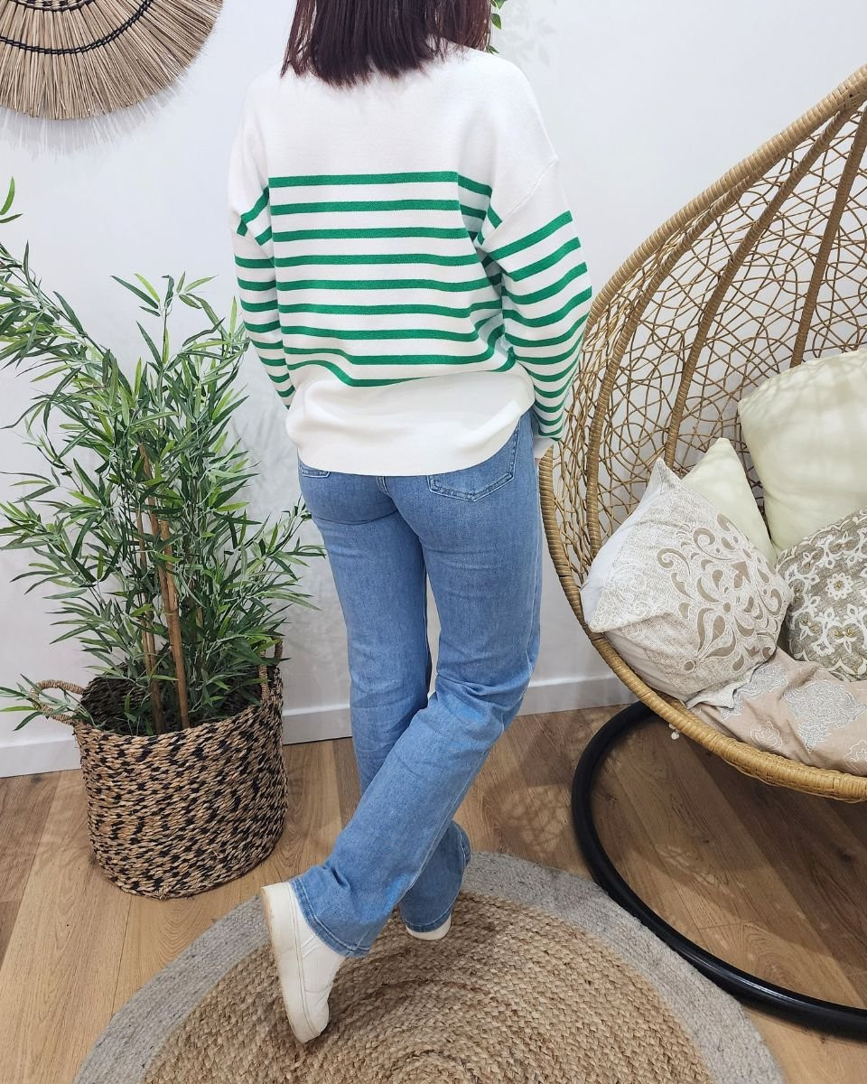 Pull femme vert marinière Aelis