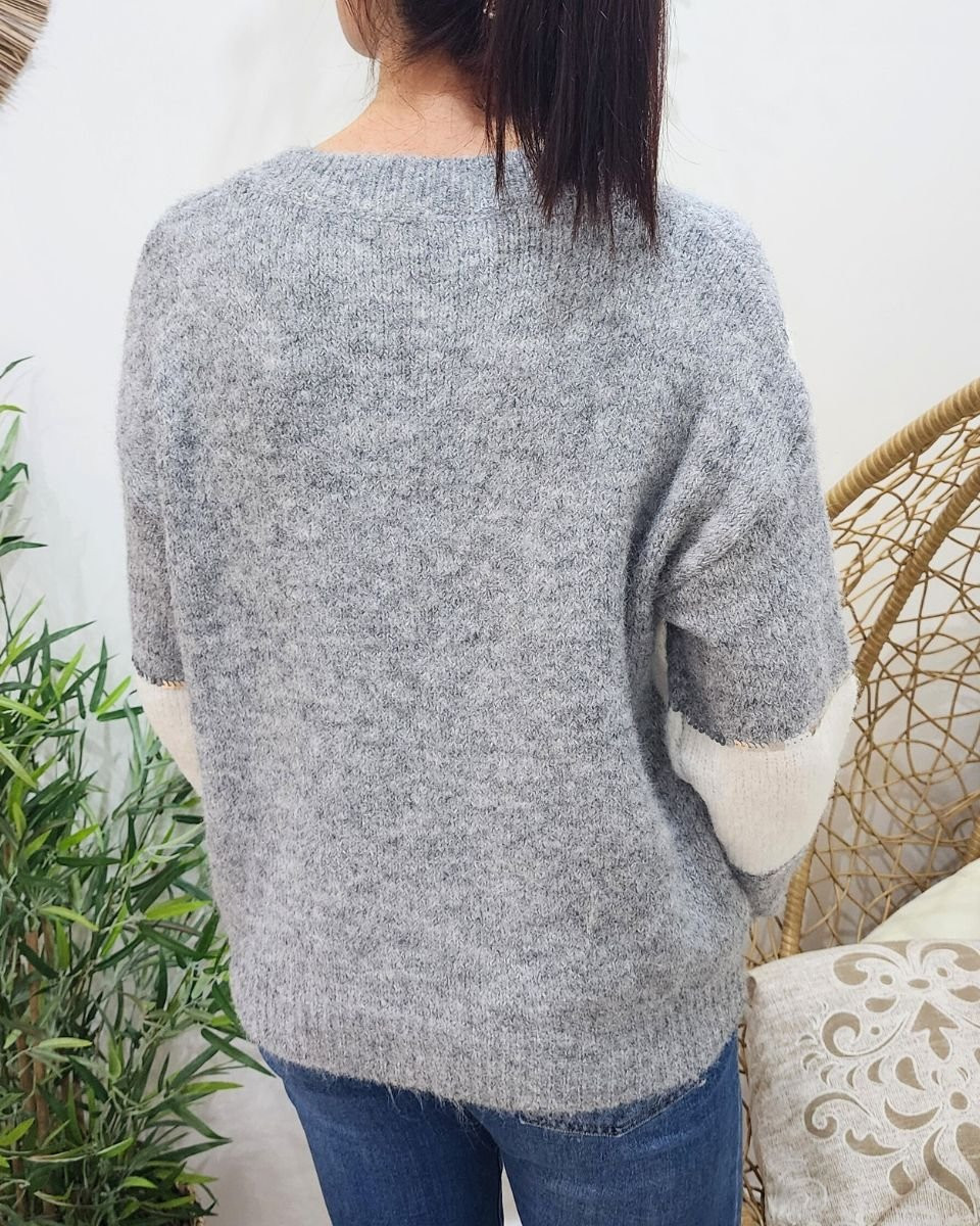 Pull femme gris blanc sequins argent Luciana