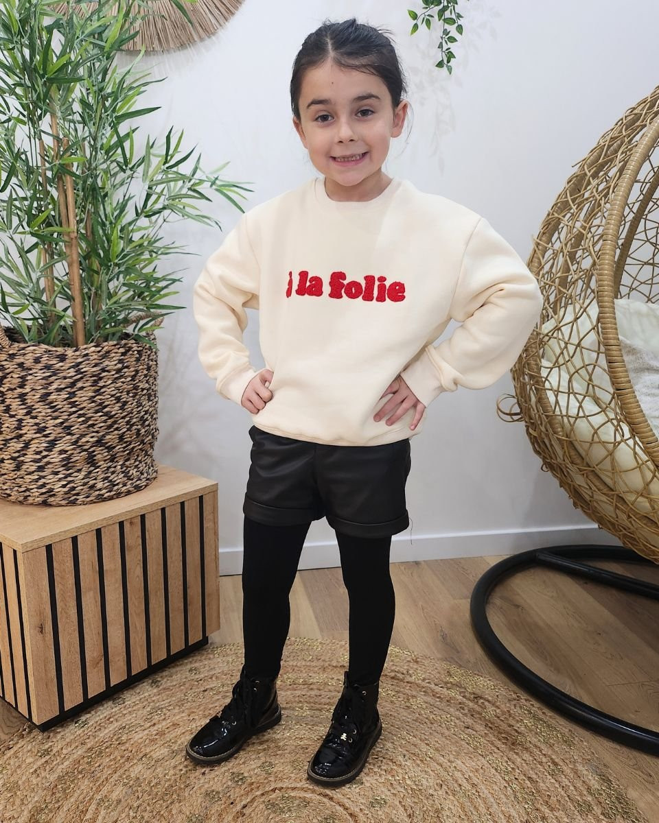 Sweat enfant beige A la folie rouge