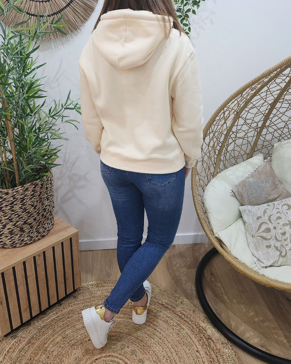 Sweat femme beige broderie Pipelette camel