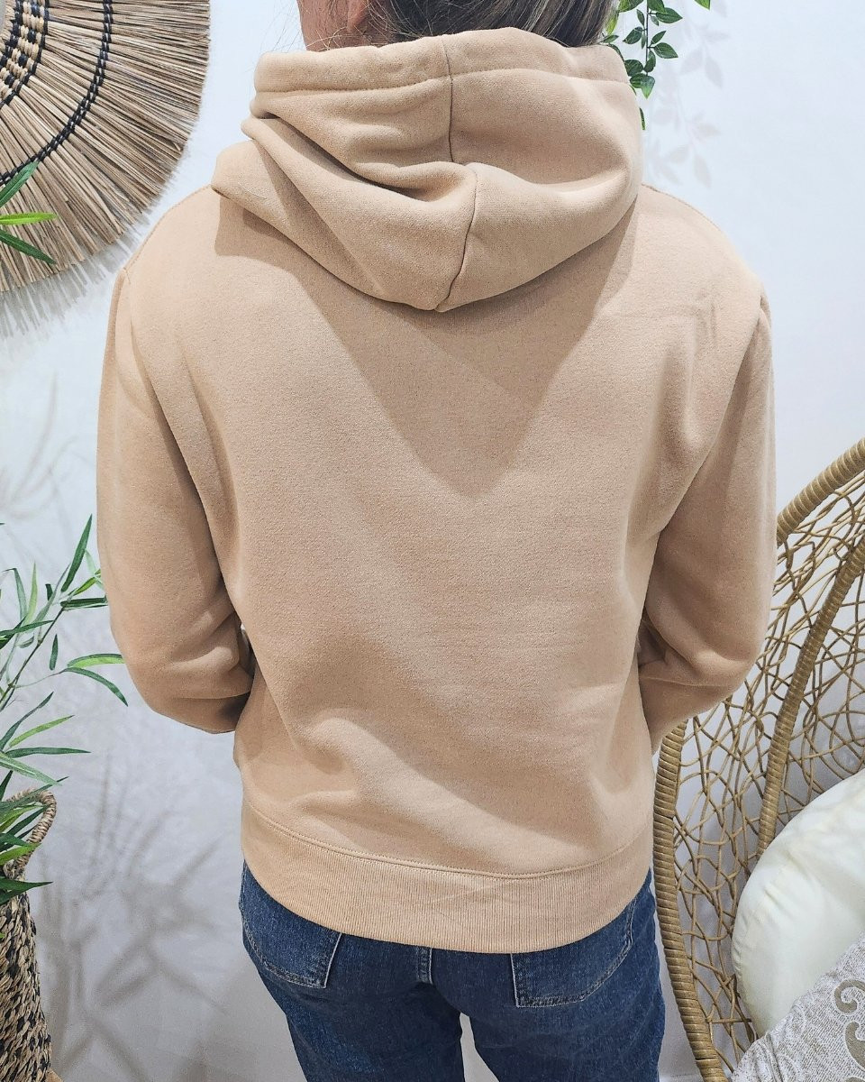 Sweat à capuche femme camel broderie Bichette léopard