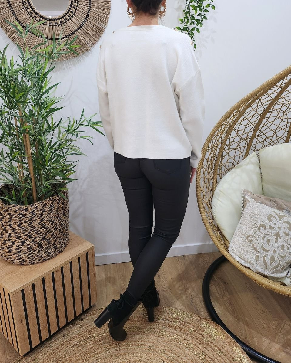 Pull femme écru broderie coeur dégradé dorée