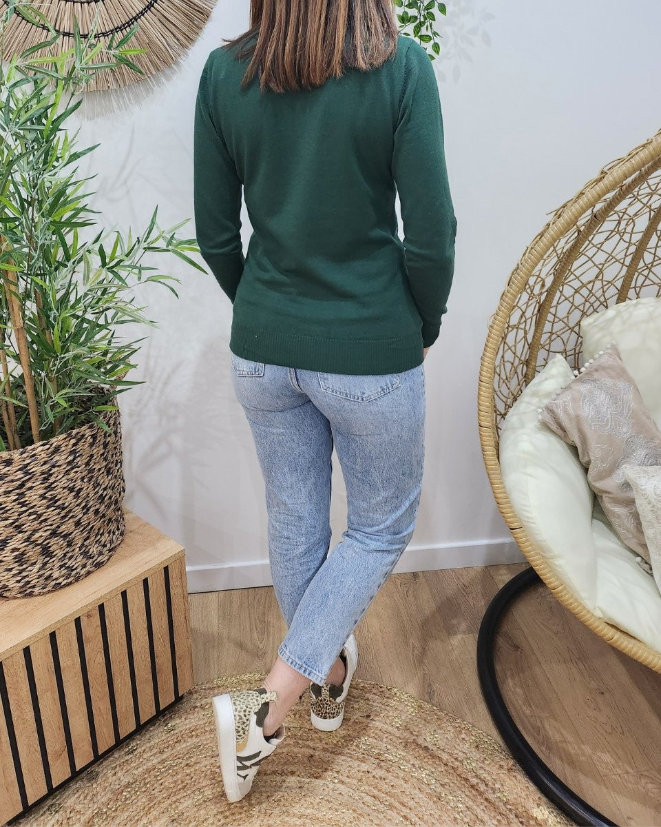 Pull femme fin col roulé vert bouteille
