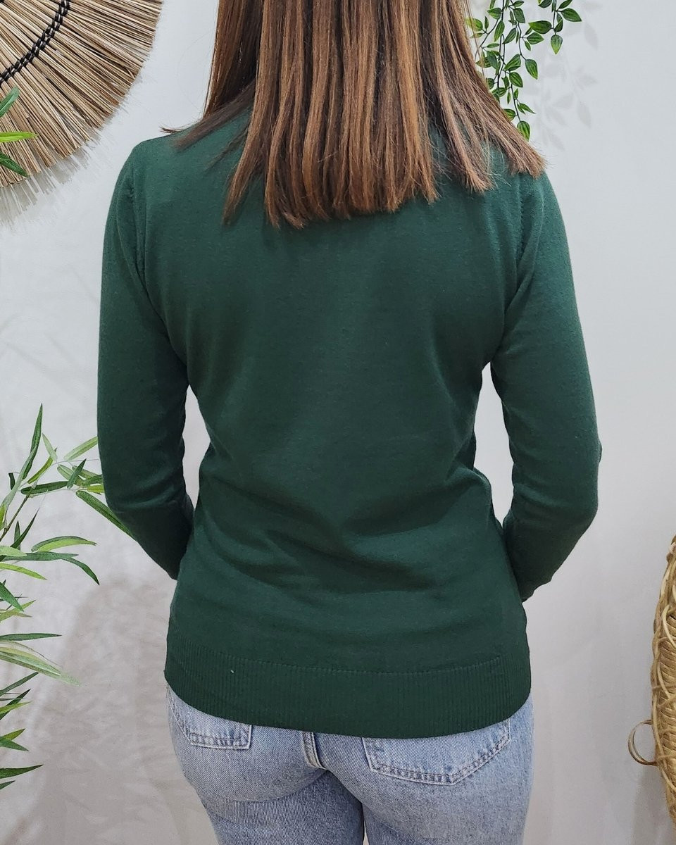 Pull femme fin col roulé vert bouteille