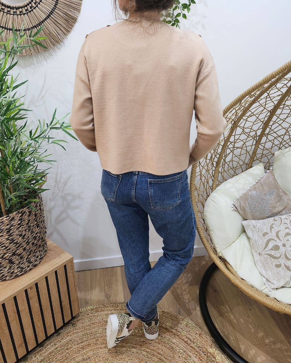 Pull femme camel clair broderie coeur dégradé dorée