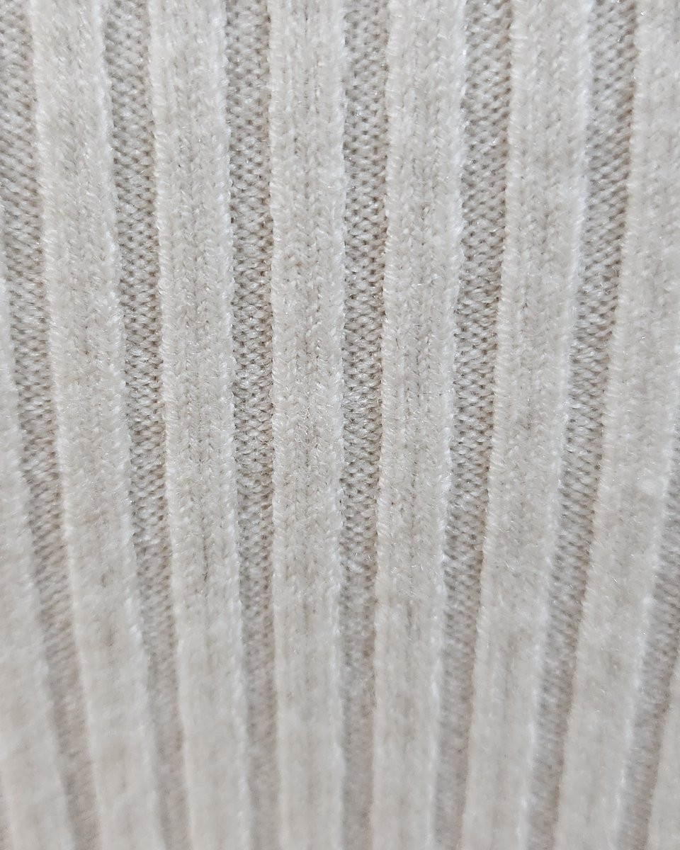 Pull femme fin cotelé col roulé beige