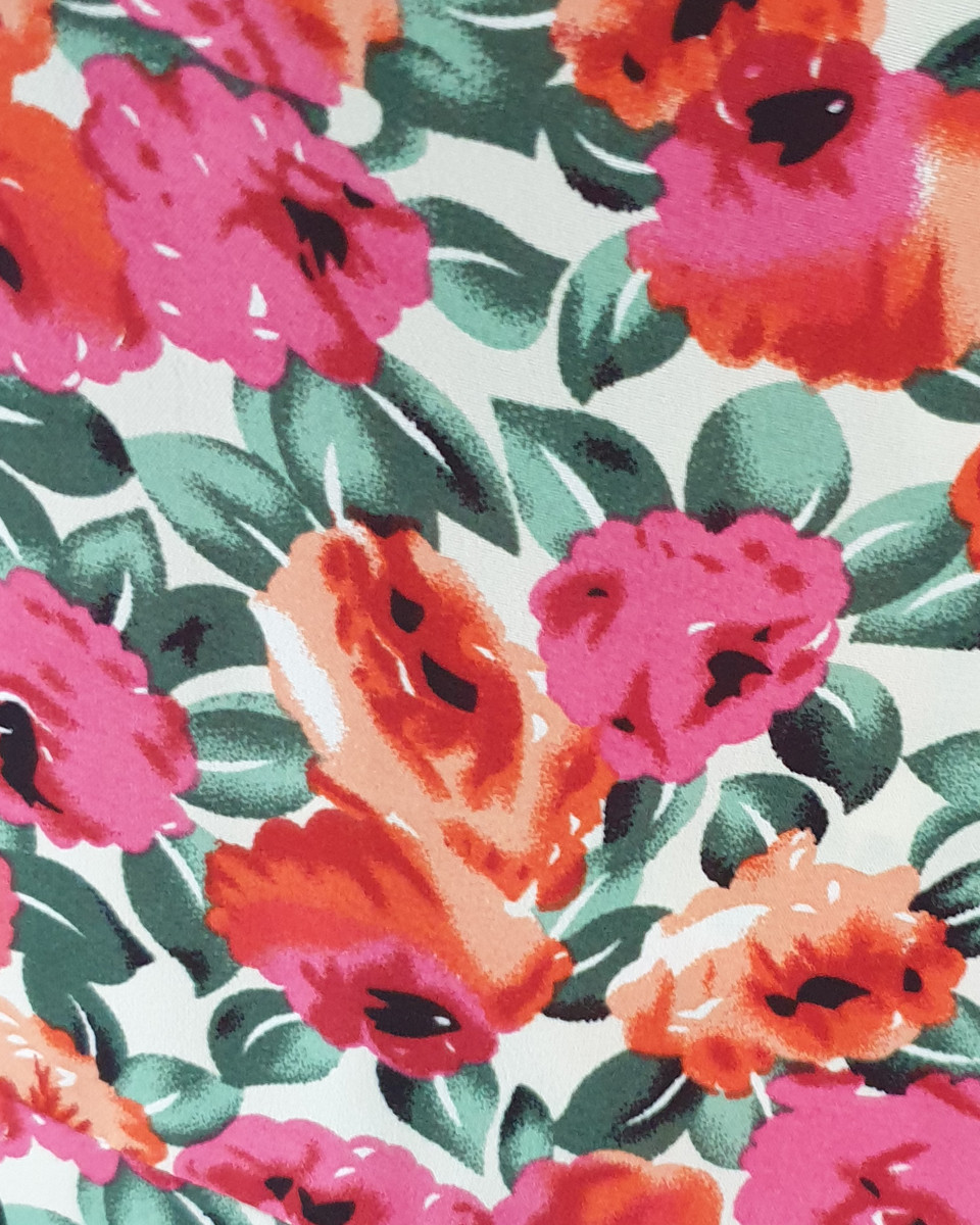 Robe longue portefeuille à fleurs oranges et roses