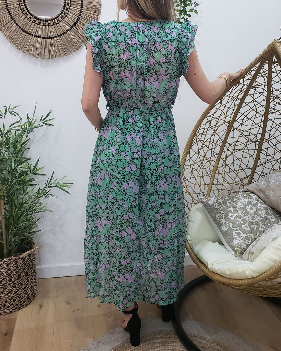 Robe longue Déborah vert et parme