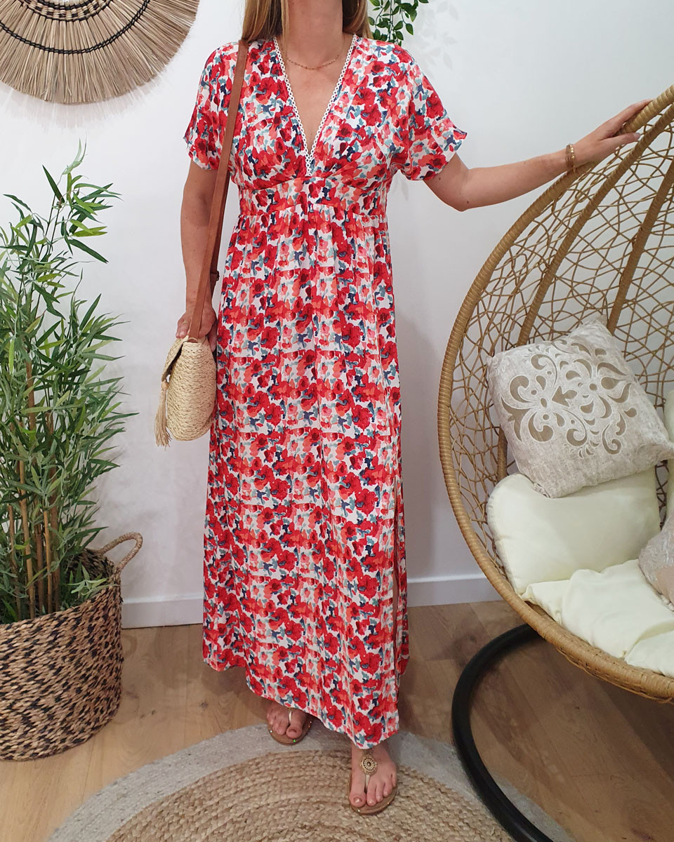 Robe longue manches à volants Hortense