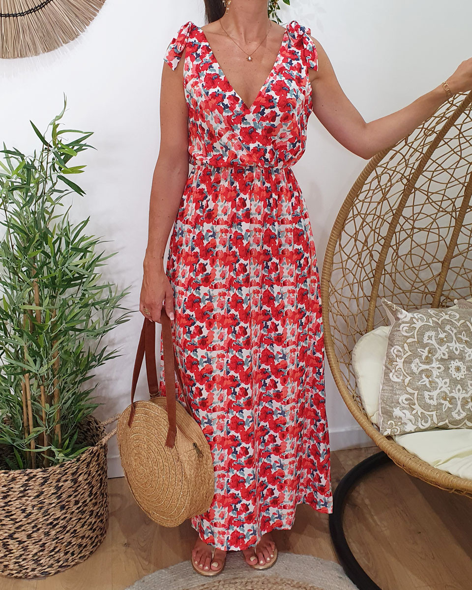 Robe longue Hortense bretelles à noeuds