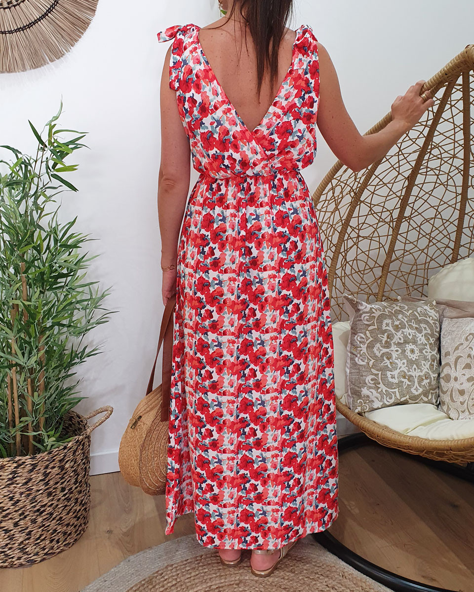 Robe longue Hortense bretelles à noeuds