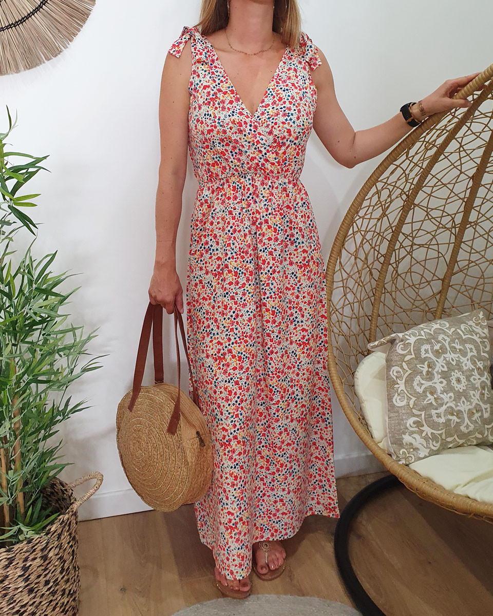 Robe longue Romane bretelles à noeuds