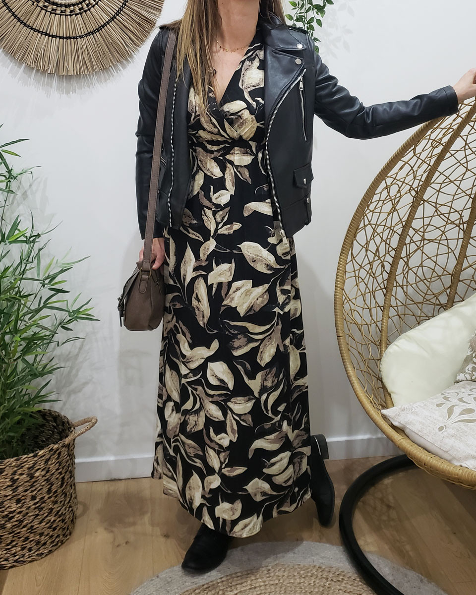 Robe longue femme noire beige Armelle