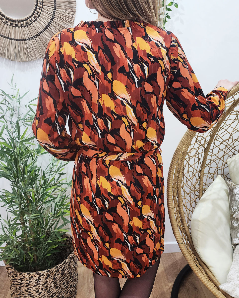 Robe droite femme noire orange rouille Cassandra