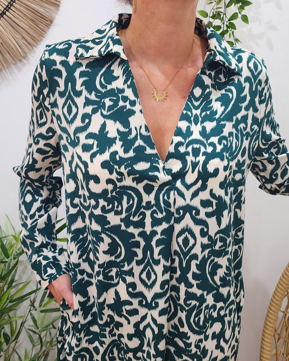 Robe femme droite fluide vert Ava