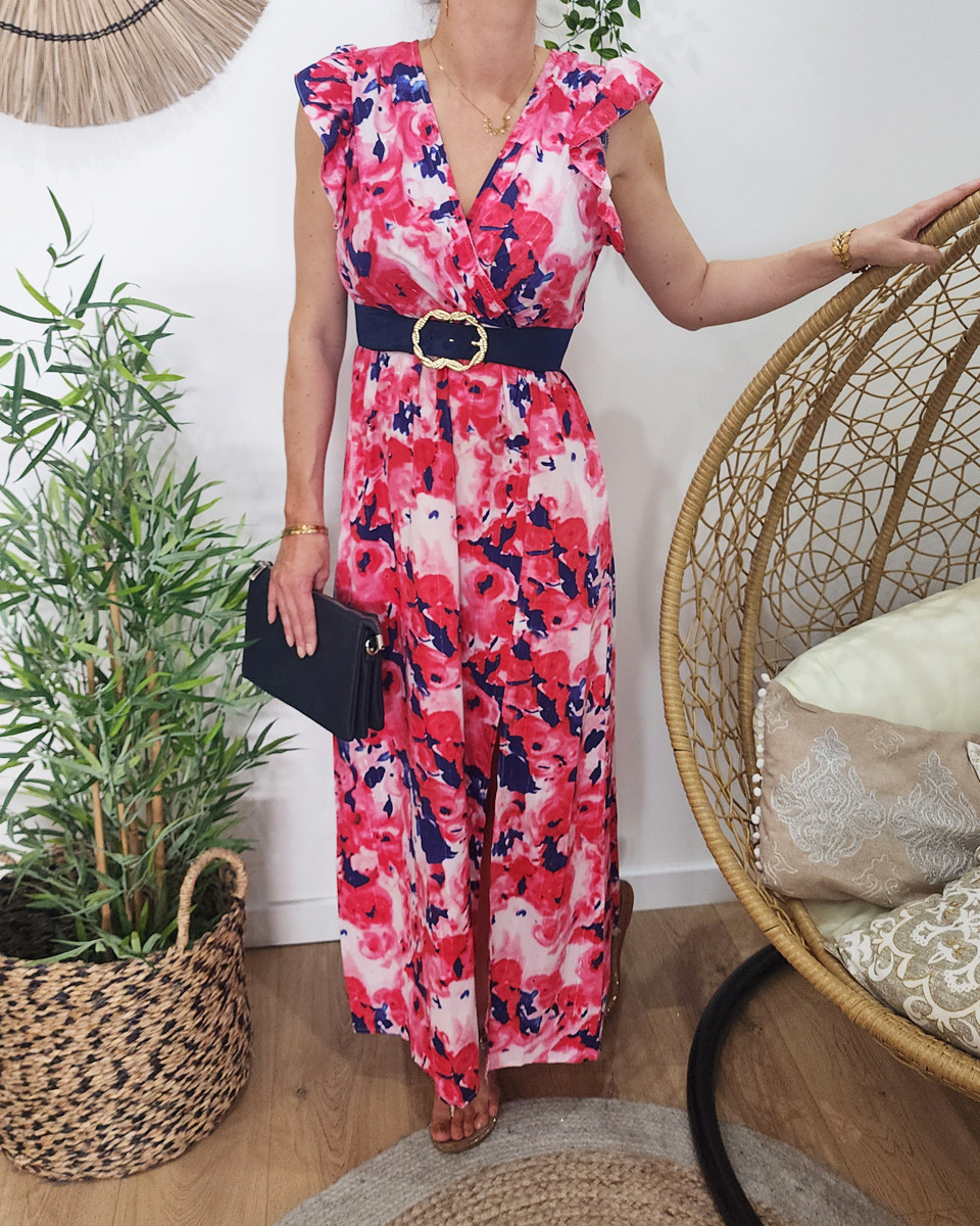 Robe longue femme fuschia et marine Sam
