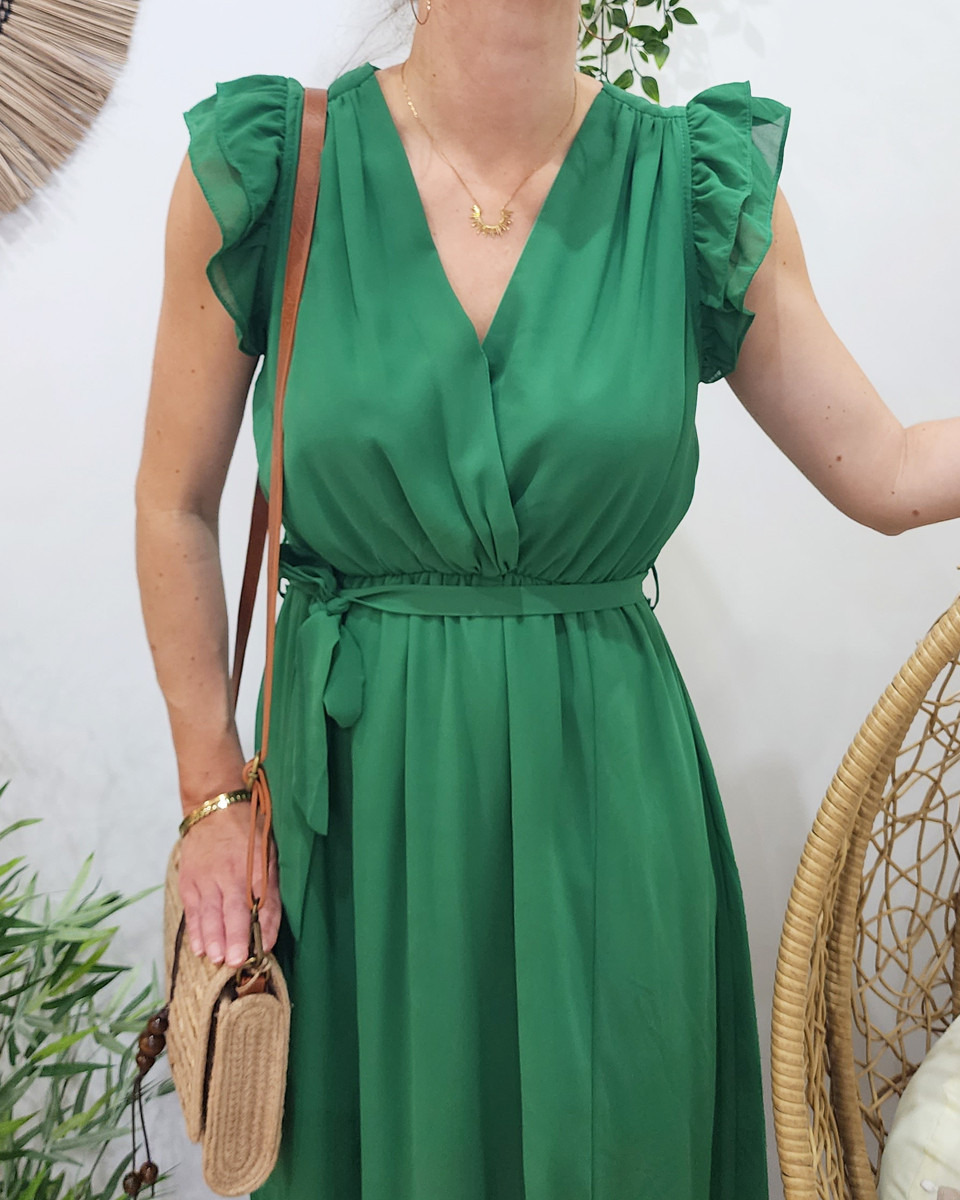 Robe longue femme vert gazon Kyllia 