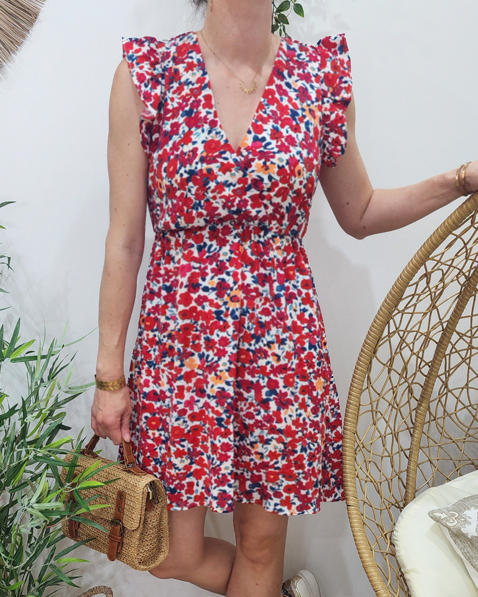 Robe femme fleurie rouge Clotilde