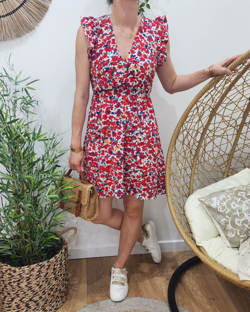 Robe femme fleurie rouge Clotilde