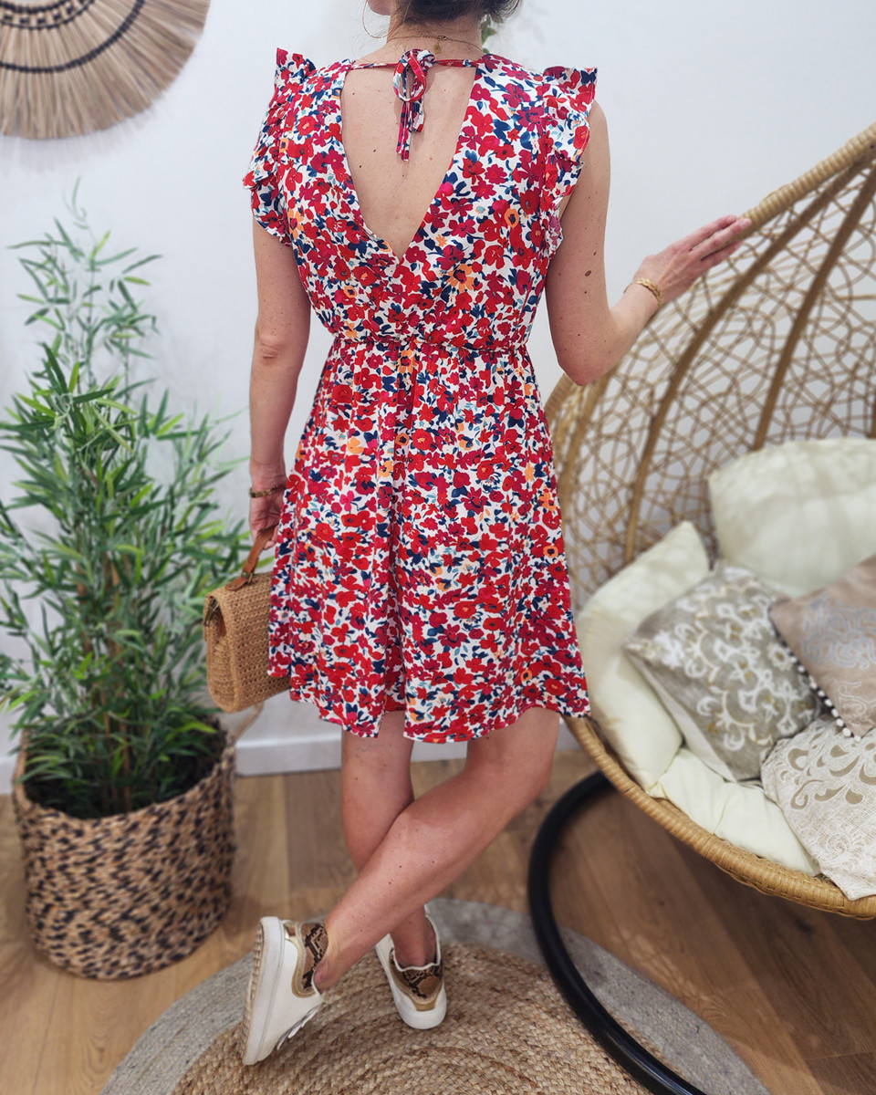 Robe femme fleurie rouge Clotilde