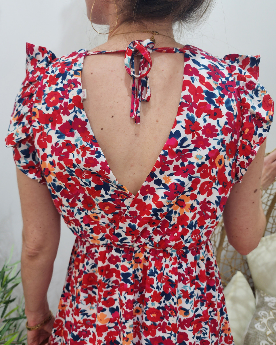 Robe femme fleurie rouge Clotilde