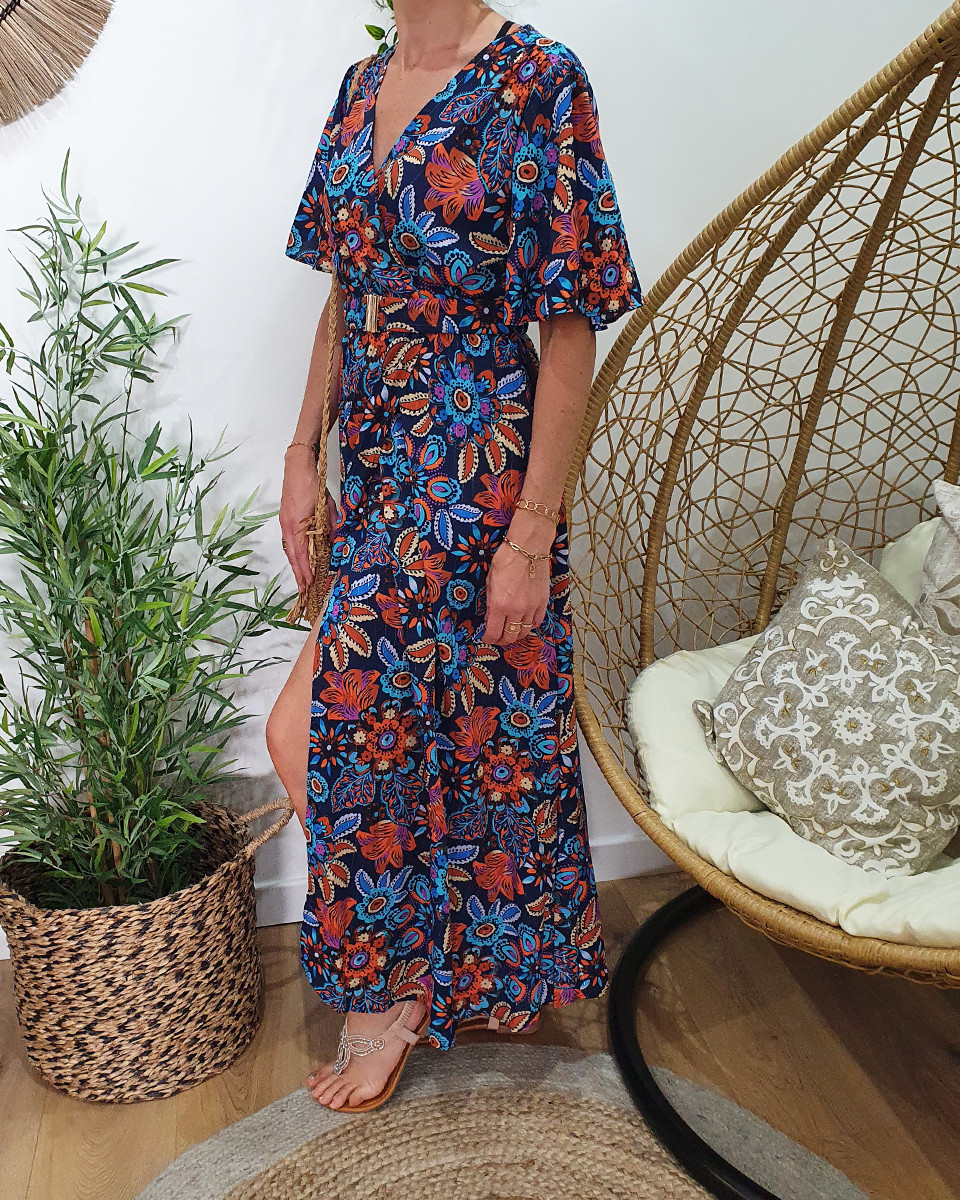 Robe longue femme liseré argent Dunya