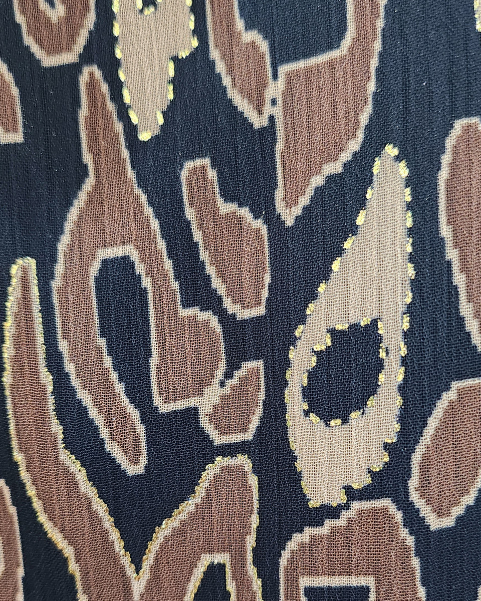 Robe longue femme noire motif léopard marron et doré Fulvia