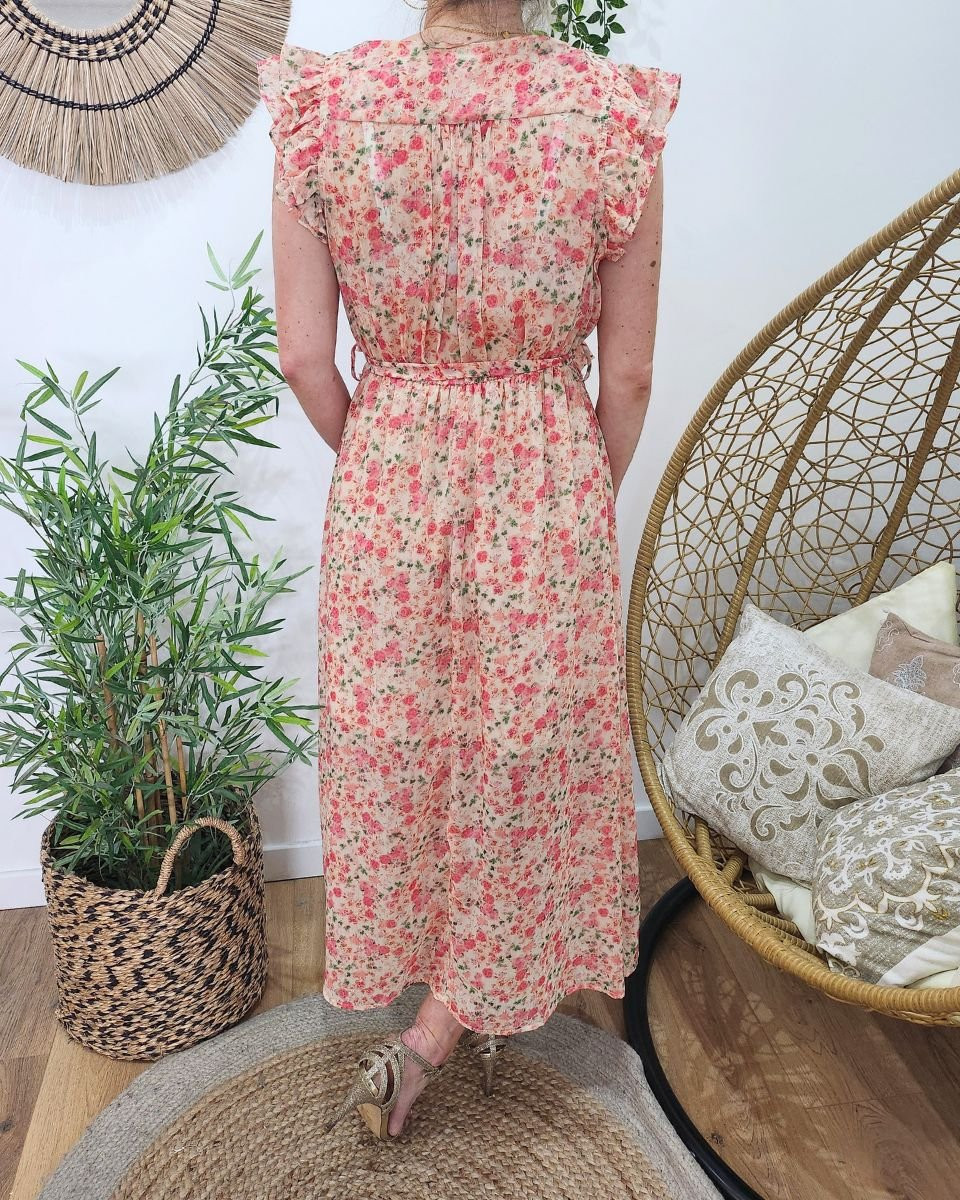 Robe longue femme fleuri rose Alda