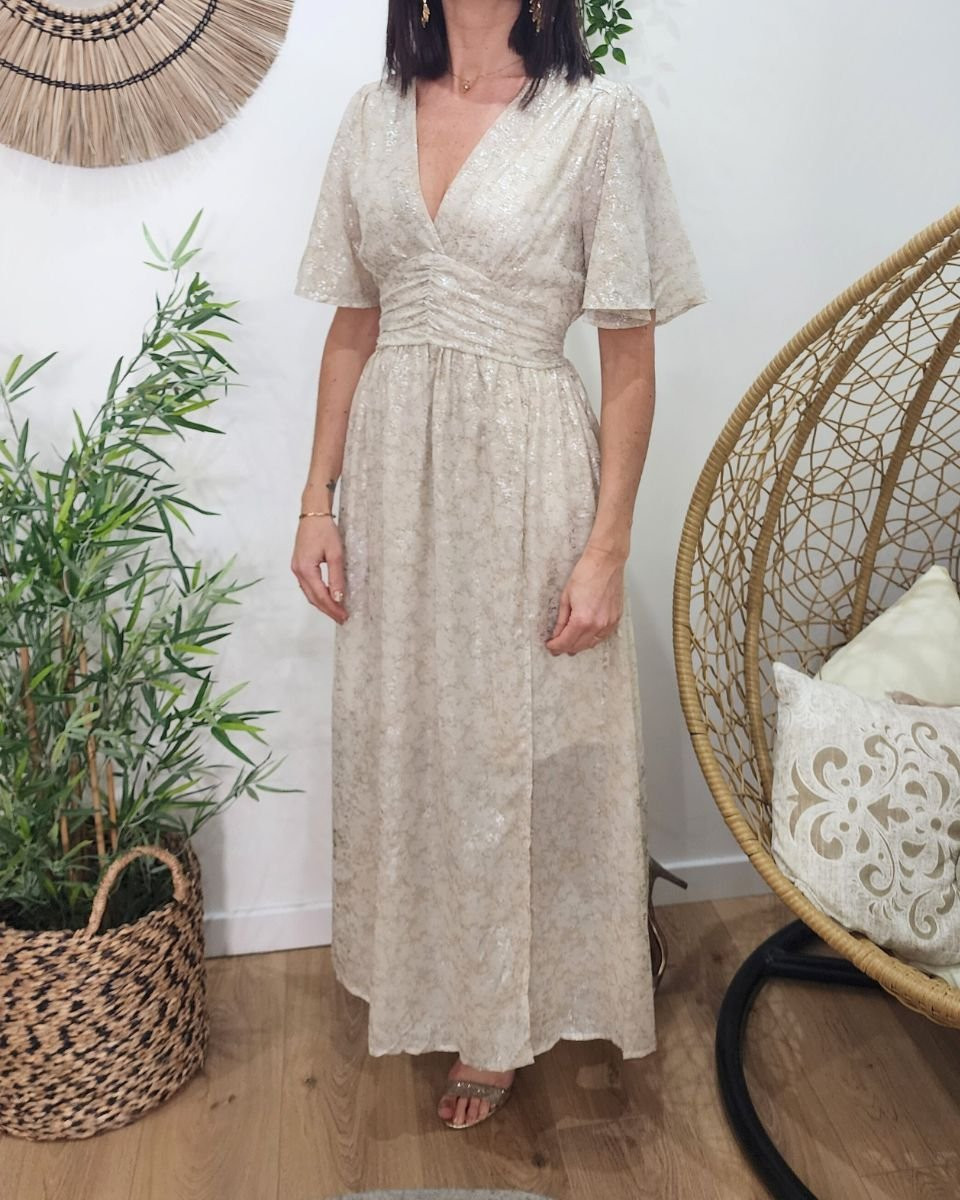 Robe longue femme beige et argent
